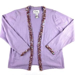 Vintage Linnea Cardigan Sweater Women's Medium Lilac Lavender Embellished‎ Soft
